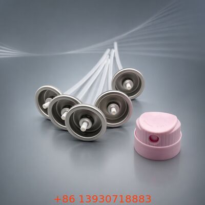 Zawór aerozolowy zorientowany na korzeń do suchego szamponu z materiału z blachy cynowej, do użytku w pozycji pionowej lub odwróconej, oraz równomierne dozowanie